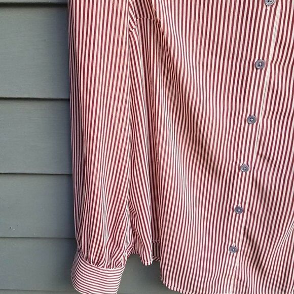 Modcloth Rust Tan Pinstripe Sheer Button Down Shirt Size Medium - Picture 8 of 10